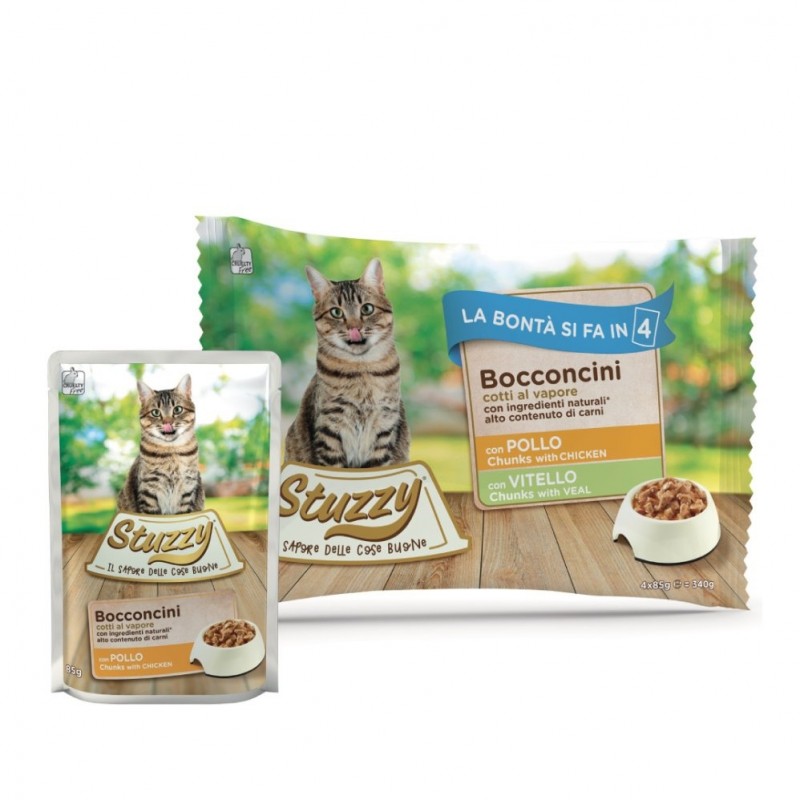 Stuzzy Cat Multipack Chunks With Chicken With Veal /Храна За Израснали Котки С Пилешко И Телешко Месо/-4х85гр
