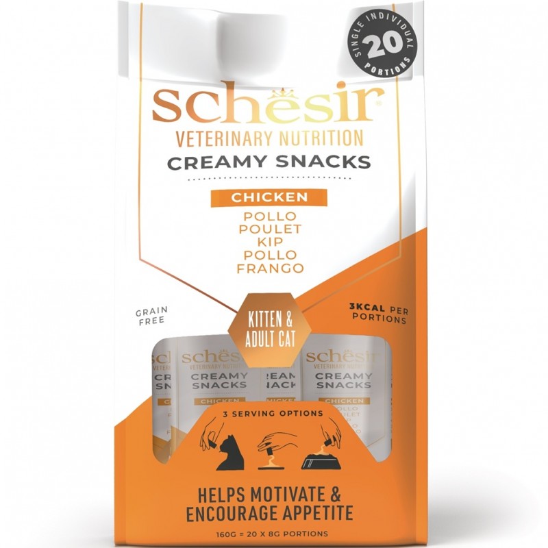 Schesir Veterinary Nutrition Creamy Snacks Chicken Kitten&Adult Cat /Кремообразни Лакомства За Подрастващи И Израснали Котки Стимулиращи Апетита С Пилешко Месо/-20х8гр