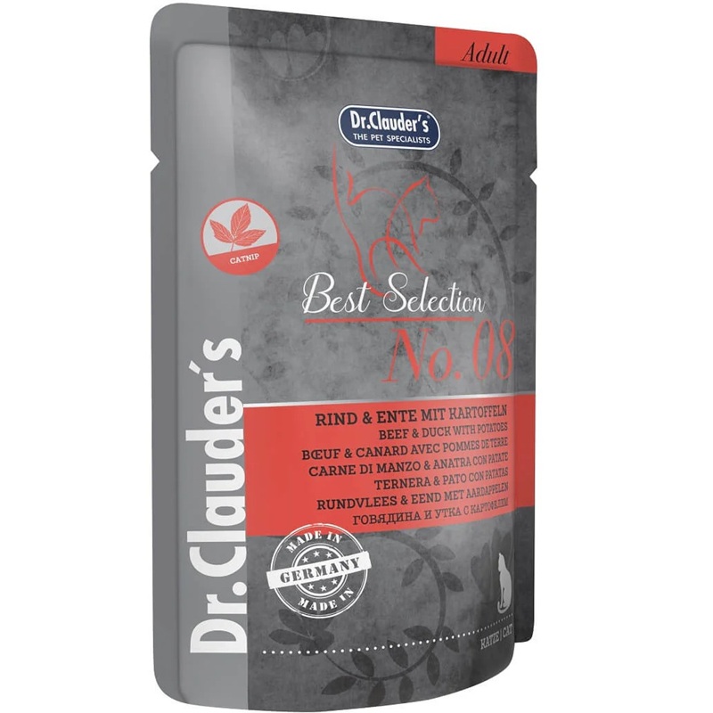 Dr.Clauder's Best Selection №8 Adult Beef&Duck With Potatoes /Пълноценна Храна За Израснали Котки С Говеждо Месо Патешко И Картофи/-85гр Dr.Clauder's Best Selection №8 Adult Beef&Duck With Potatoes /Пълноценна Храна За Израснали Котки С Говеждо Месо Патешко И Картофи/-85гр