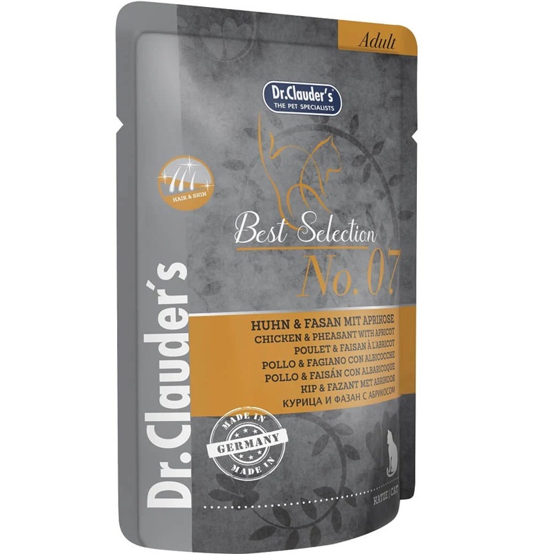 Dr.Clauder's Best Selection №7 Adult Chicken&Pheasant With Apricot /Пълноценна Храна За Израснали Котки С Пилешко Месо Фазан И Кайсии/-85гр Dr.Clauder's Best Selection №7 Adult Chicken&Pheasant With Apricot /Пълноценна Храна За Израснали Котки С Пилешко Месо Фазан И Кайсии/-85гр