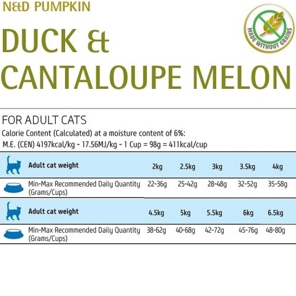 N&D Pumpkin Feline Adult Duck&Cantaloupe /Пълноценна Храна За Израснали Котки С Патешко Месо Тиква И Пъпеш/-300гр