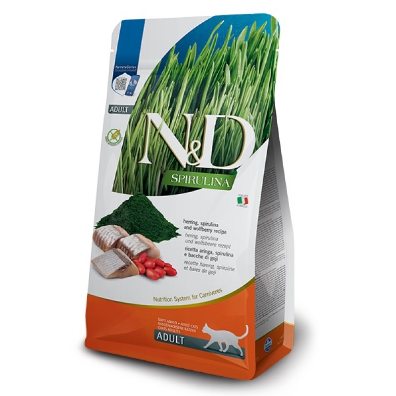 N&D Spirulina Feline Adult Herring Spirulina&Wolfberry /Пълноценна Храна За Израснали Котки С Херинга Спирулина И Годжи Бери/-1,5кг N&D Spirulina Feline Adult Herring Spirulina&Wolfberry /Пълноценна Храна За Израснали Котки С Херинга Спирулина И Годжи Бери/-1,5кг