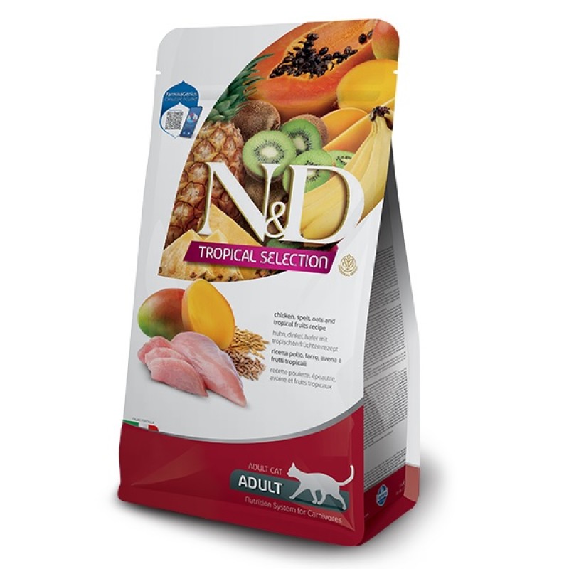 N&D Tropical Selection Feline Adult Chicken And Tropical Fruits /Пълноценна Храна За Израснали Котки С Пилешко Месо Спелта Овесени Ядки И Тропически Плодове/-300гр N&D Tropical Selection Feline Adult Chicken And Tropical Fruits /Пълноценна Храна За Израснали Котки С Пилешко Месо Спелта Овесени Ядки И Тропически Плодове/-300гр