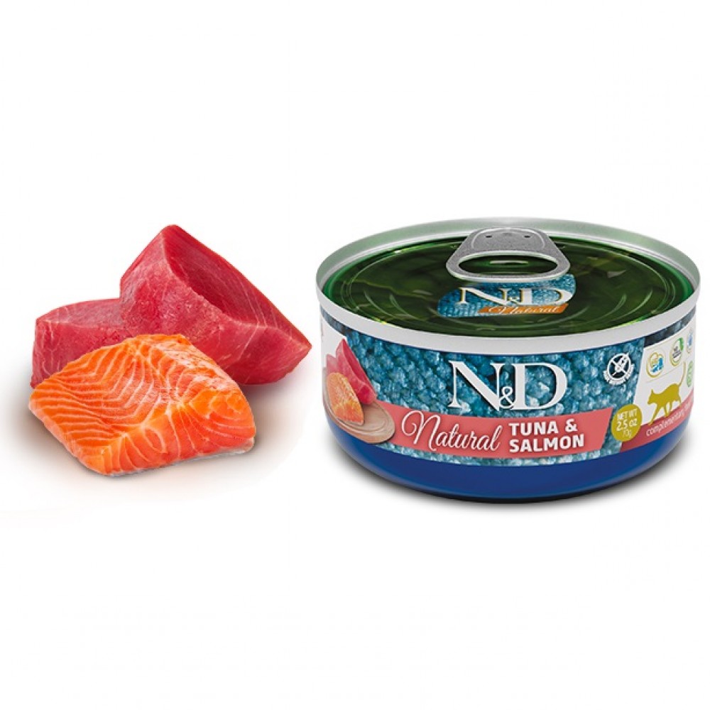 N&D Natural Feline Adult Fish Trio Menu Wet Food /Деликатесна Храна За Израснали Котки С Риба Тон Риба Тон И Сьомга И Риба Тон И Скариди/-6х70гр N&D Natural Feline Adult Fish Trio Menu Wet Food /Деликатесна Храна За Израснали Котки С Риба Тон Риба Тон И Сьомга И Риба Тон И Скариди/-6х70гр