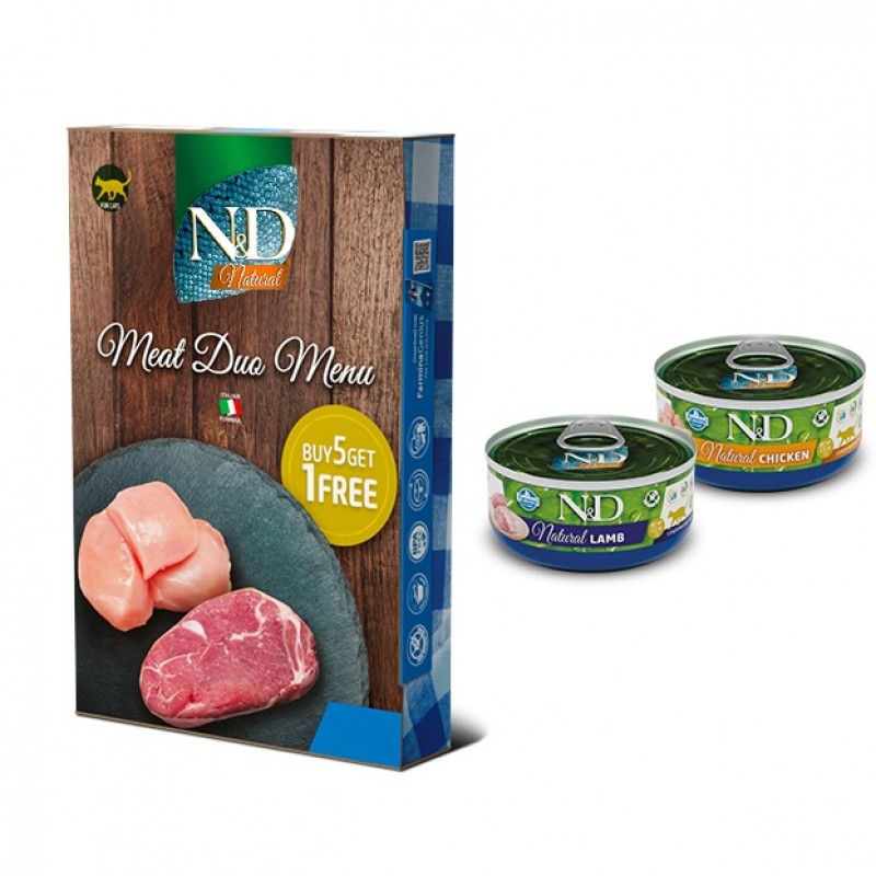 N&D Natural Feline Adult Meat Duo Menu Wet Food /Деликатесна Храна За Израснали Котки С Пилешко И Агнешко Месо/-6х70гр N&D Natural Feline Adult Meat Duo Menu Wet Food /Деликатесна Храна За Израснали Котки С Пилешко И Агнешко Месо/-6х70гр