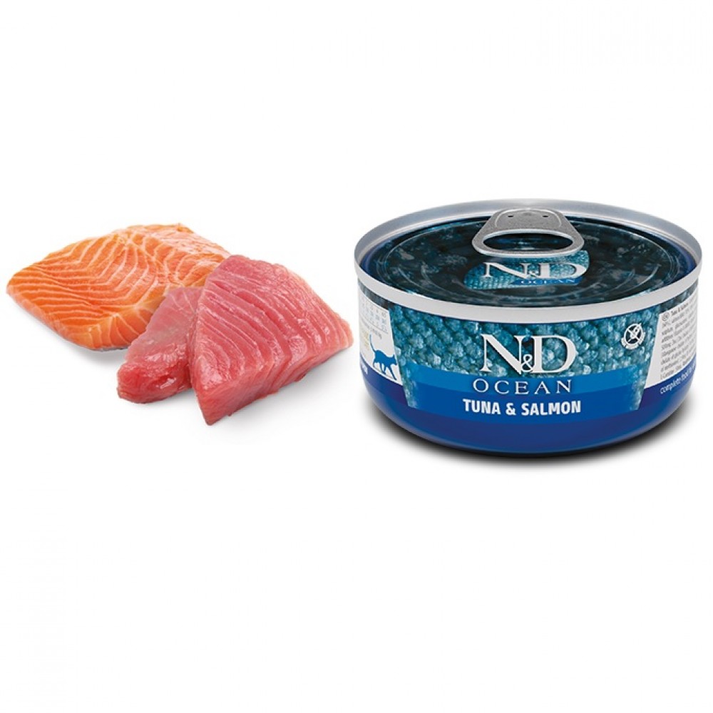 N&D Ocean Feline Adult Tuna&Salmon Wet Food /Пълноценна Храна За Израснали Котки С Риба Тон И Сьомга/-70гр N&D Ocean Feline Adult Tuna&Salmon Wet Food /Пълноценна Храна За Израснали Котки С Риба Тон И Сьомга/-70гр