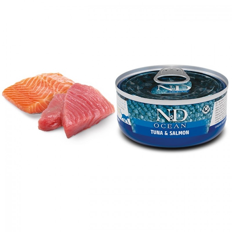 N&D Ocean Feline Adult Tuna&Salmon Wet Food /Пълноценна Храна За Израснали Котки С Риба Тон И Сьомга/-70гр N&D Ocean Feline Adult Tuna&Salmon Wet Food /Пълноценна Храна За Израснали Котки С Риба Тон И Сьомга/-70гр