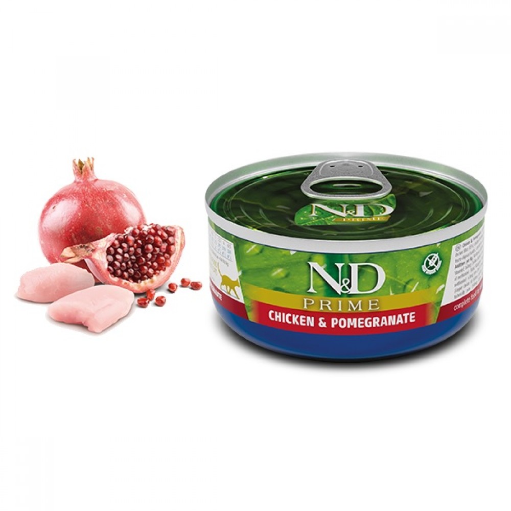 N&D Prime Feline Adult Chicken&Pomegranate Wet Food /Пълноценна Храна За Израснали Котки С Пилешко Месо И Нар/-70гр N&D Prime Feline Adult Chicken&Pomegranate Wet Food /Пълноценна Храна За Израснали Котки С Пилешко Месо И Нар/-70гр