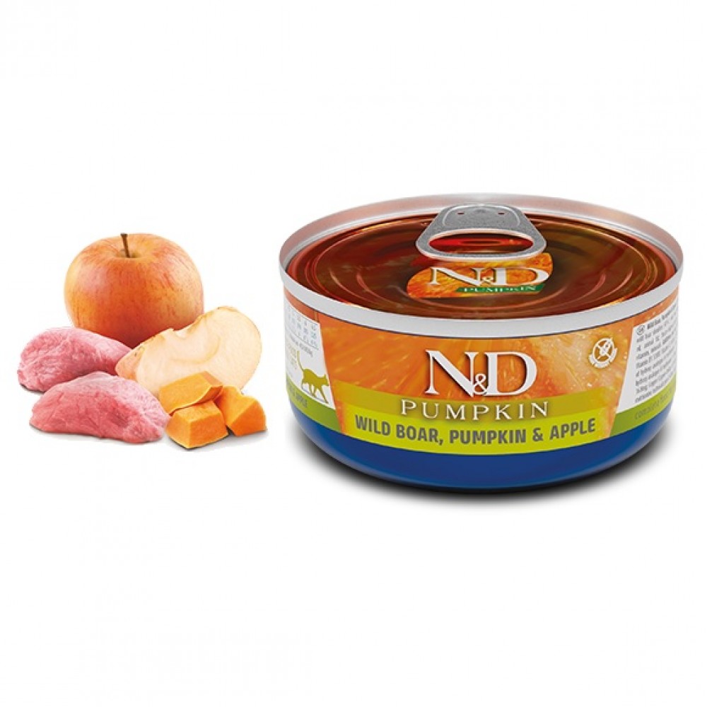 N&D Pumpkin Feline Adult Boar Pumpkin&Apple Wet Food /Пълноценна Храна За Израснали Котки С Глиганско Месо Тиква И Ябълка/-70гр N&D Pumpkin Feline Adult Boar Pumpkin&Apple Wet Food /Пълноценна Храна За Израснали Котки С Глиганско Месо Тиква И Ябълка/-70гр
