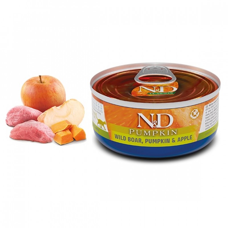 N&D Pumpkin Feline Adult Boar Pumpkin&Apple Wet Food /Пълноценна Храна За Израснали Котки С Глиганско Месо Тиква И Ябълка/-70гр N&D Pumpkin Feline Adult Boar Pumpkin&Apple Wet Food /Пълноценна Храна За Израснали Котки С Глиганско Месо Тиква И Ябълка/-70гр