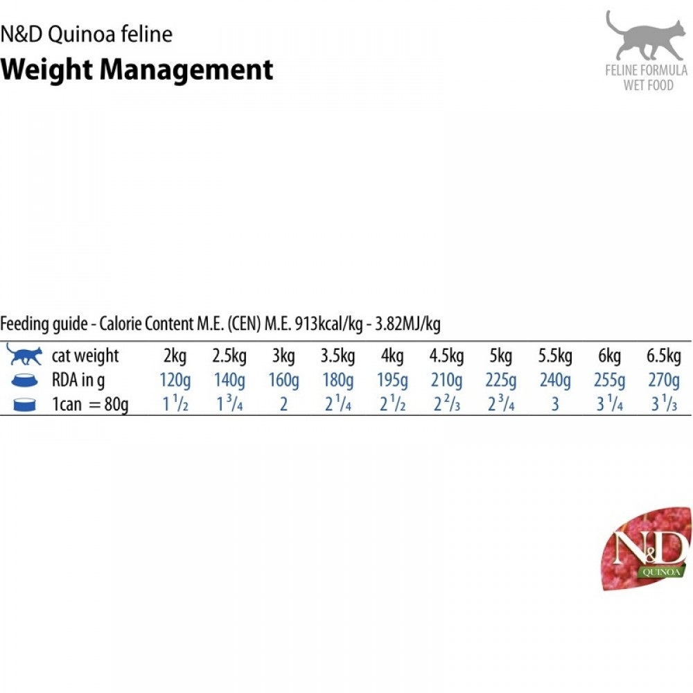 N&D Quinoa Feline Adult Weight Management Lamb Wet Food /Пълноценна Храна За Израснали Котки Склонни Към Напълняване С Агнешко Месо И Киноа/-80гр N&D Quinoa Feline Adult Weight Management Lamb Wet Food /Пълноценна Храна За Израснали Котки Склонни Към Напълняване С Агнешко Месо И Киноа/-80гр