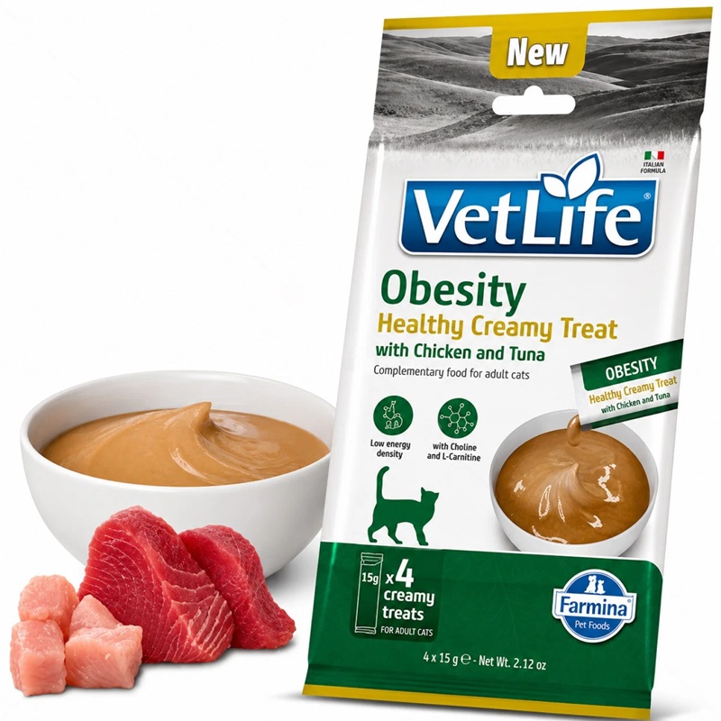 Farmina Vet Life Feline Obesity Healthy Creamy Treat With Chicken&Tuna /Кремообразни Лакомства За Котки С Наднормено Тегло С Пилешко Месо И Риба Тон/-4х15гр Farmina Vet Life Feline Obesity Healthy Creamy Treat With Chicken&Tuna /Кремообразни Лакомства За Котки С Наднормено Тегло С Пилешко Месо И Риба Тон/-4х15гр