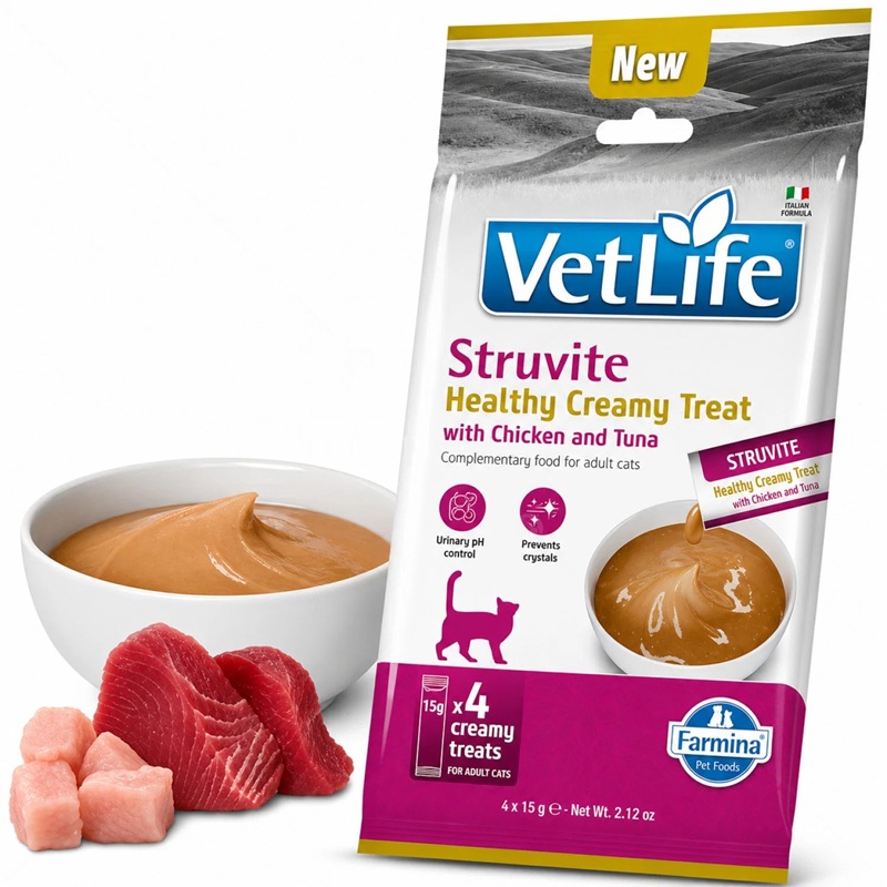 Farmina Vet Life Feline Struvite Healthy Creamy Treat With Chicken&Tuna /Кремообразни Лакомства За Котки Със Струвитна Уролитиаза И Заболявания На Долния Уринарен Тракт С Пилешко Месо И Риба Тон/-4х15гр