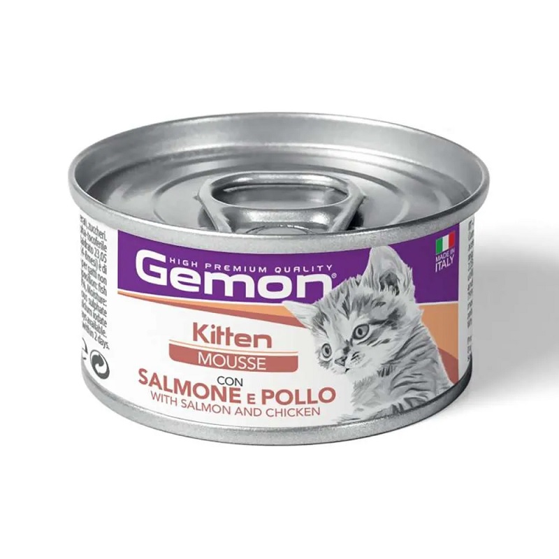 Gemon Kitten Mousse With Salmon&Chicken /Пълноценна Храна За Подрастващи Котенца Мус С Месо От Сьомга И Пиле/-85гр