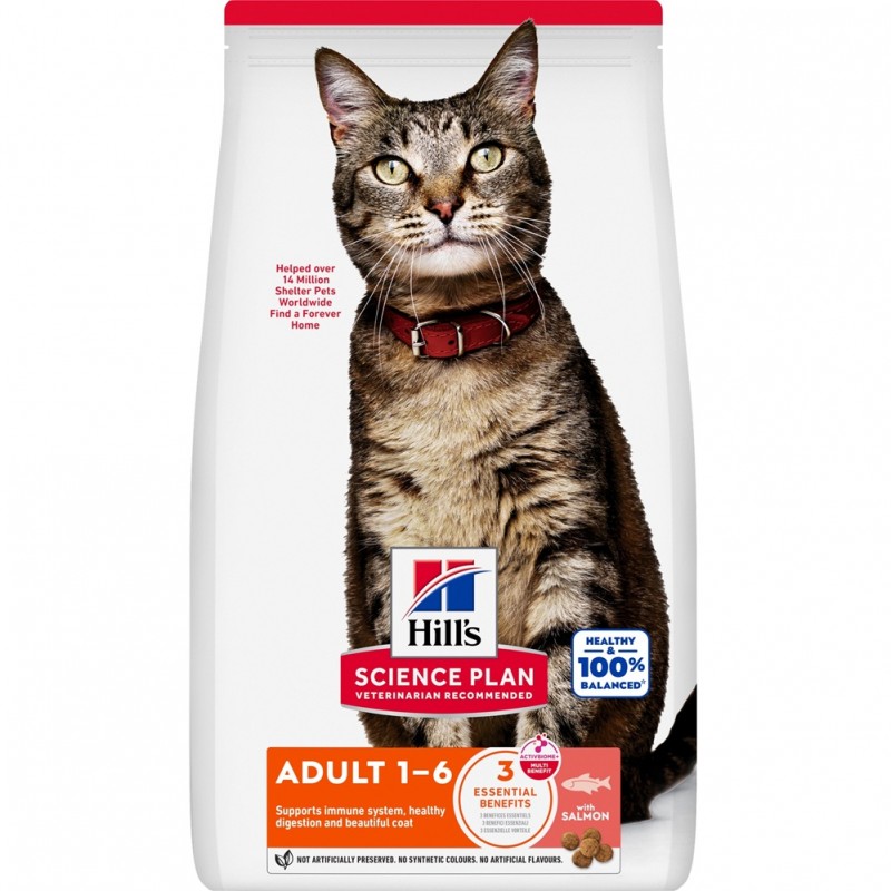 Hill's Science Plan Feline Adult With Salmon /Пълноценна Храна За Израснали Котки Със Сьомга/-10кг