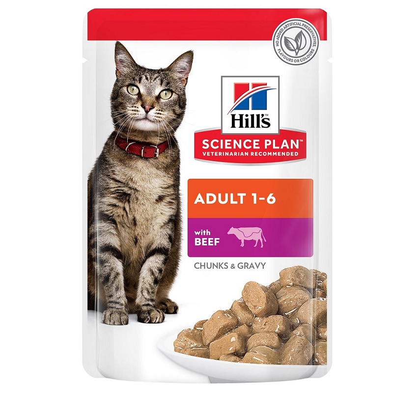 Hill's Science Plan Feline Adult Chunks In Gravy Pouches With Beef /Пълноценна Храна За Израснали Котки С Говеждо Месо/-12x85гр Hill's Science Plan Feline Adult Chunks In Gravy Pouches With Beef /Пълноценна Храна За Израснали Котки С Говеждо Месо/-12x85гр
