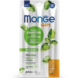 Monge Gift Soft Sticks Adult Cat Sterilised Duck With Lemon Balm&Cranberries /Лакомства За Израснали Кастрирани Котки С Патешко Месо Маточина И Червени Боровинки/-3бр