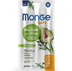 Monge Gift Soft Sticks Cat Hairball Salmon With Artichoke /Лакомства За Израснали Котки За Естествено Отделяне На Космените Топки Със Сьомга И Артишок/-3бр