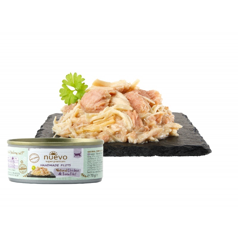 Nuevo Handmade Filets Chicken&Tuna /Храна За Котки С Пилешки Филенца И Риба Тон В Собствен Сос/-70гр Nuevo Handmade Filets Chicken&Tuna /Храна За Котки С Пилешки Филенца И Риба Тон В Собствен Сос/-70гр