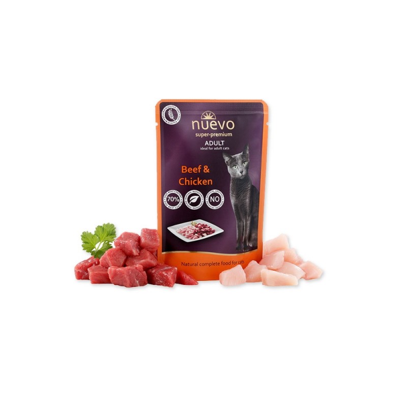 Nuevo Pouch Adult Beef&Chicken /Храна За Израснали Котки С Говеждо И Пилешко Месо/-85гр Nuevo Pouch Adult Beef&Chicken /Храна За Израснали Котки С Говеждо И Пилешко Месо/-85гр