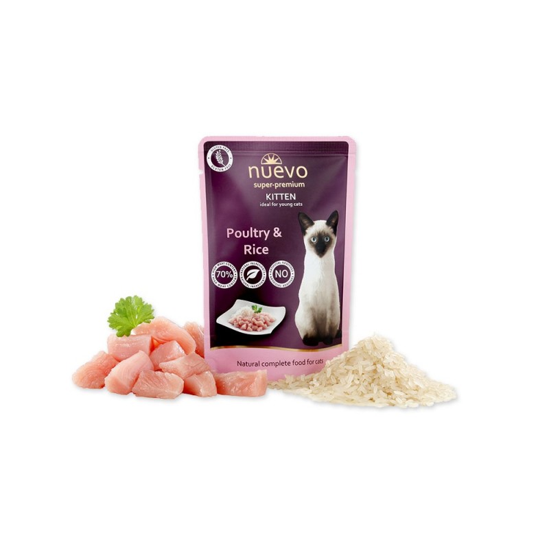 Nuevo Pouch Kitten Poultry With Rice /Храна За Подрастващи Котенца С Птиче Месо И Ориз/-85гр Nuevo Pouch Kitten Poultry With Rice /Храна За Подрастващи Котенца С Птиче Месо И Ориз/-85гр