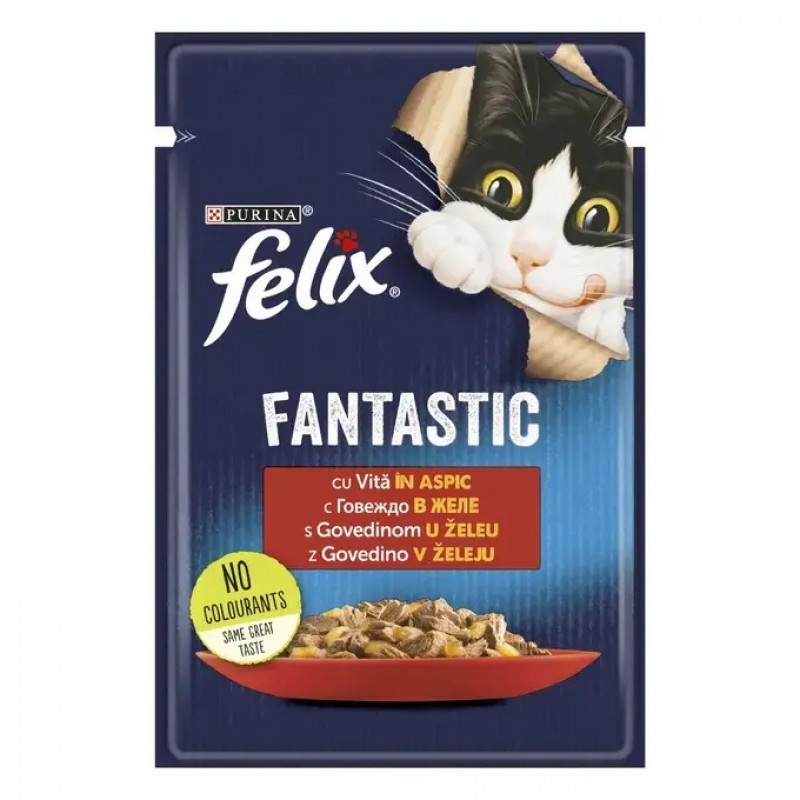 Felix Fantastic Adult With Beef In Jelly /Храна За Израснали Котки С Говеждо Месо В Желе/-85гр Felix Fantastic Adult With Beef In Jelly /Храна За Израснали Котки С Говеждо Месо В Желе/-85гр