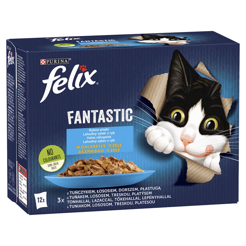 Felix Fantastic Multipack Adult Fish Selection In Jelly /Храна За Израснали Котки С Риба Тон Тртеска Писия И Сьомга В Желе/-12х85гр