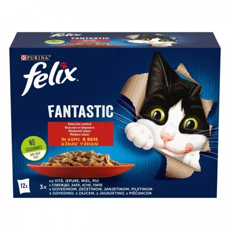 Felix Fantastic Multipack Adult Mixed Selection In Jelly /Храна За Израснали Котки С Пилешко Говеждо Заешко И Агнешко Месо В Желе/-12х85гр Felix Fantastic Multipack Adult Mixed Selection In Jelly /Храна За Израснали Котки С Пилешко Говеждо Заешко И Агнешко Месо В Желе/-12х85гр