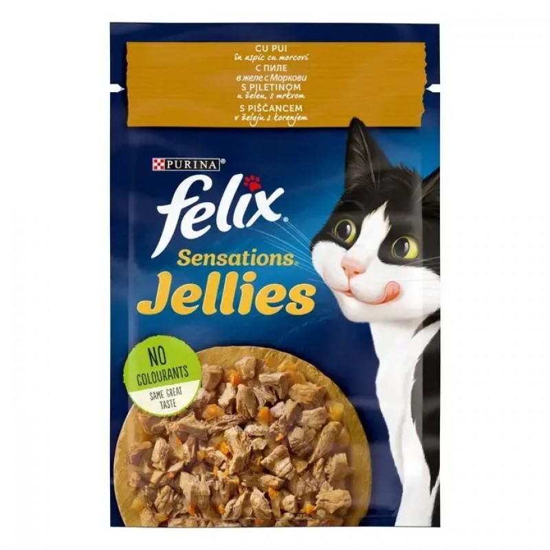 Felix Sensations Jellies Adult With Chicken&Carrot /Храна За Израснали Котки С Пилешко Месо И Моркови В Желе/-85гр Felix Sensations Jellies Adult With Chicken&Carrot /Храна За Израснали Котки С Пилешко Месо И Моркови В Желе/-85гр