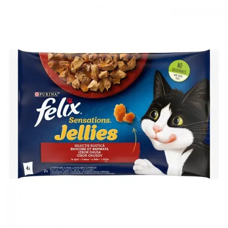 Felix Sensations Jellies Adult Mixed Selection /Храна За Израснали Котки С Пилешко И Говеждо Месо В Желе/-4х85гр Felix Sensations Jellies Adult Mixed Selection /Храна За Израснали Котки С Пилешко И Говеждо Месо В Желе/-4х85гр