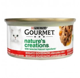 Purina Gourmet nature's creations Rich In Beef /Деликатесна Храна За Израснали Котки С Говеждо Месо Грах И Моркови/-85гр