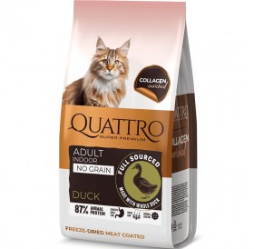 Quattro Cat Collagen Adult Indoors Duck /Пълноценна Храна За Израснали Котки Живеещи В Затворени Помещения С Патешко Месо/-7кг