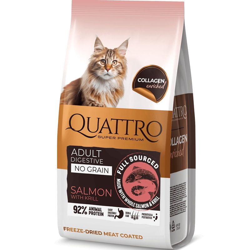 Quattro Cat Collagen Adult Digestive Salmon With Krill /Пълноценна Храна За Израснали Котки С Чувствителна Храносмилателна Система Със Сьомга И Крил/-7кг Quattro Cat Collagen Adult Digestive Salmon With Krill /Пълноценна Храна За Израснали Котки С Чувствителна Храносмилателна Система Със Сьомга И Крил/-7кг