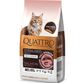 Quattro Cat Collagen Adult Sterilised Salmon With Krill /Пълноценна Храна За Израснали Кастрирани Котки Със Сьомга И Крил/-7кг