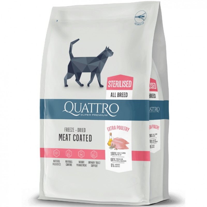 Quattro Cat Sterilised Extra Poultry /Пълноценна Храна За Кастрирани Котки С Птиче Месо/-7кг