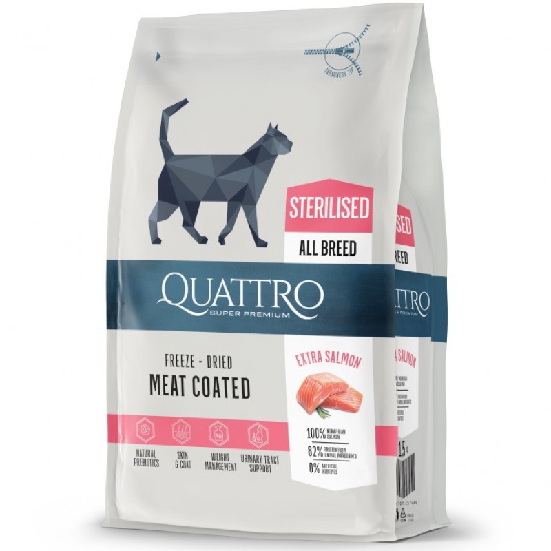 Quattro Cat Sterilised Extra Salmon /Пълноценна Храна За Кастрирани Котки С Месо От Сьомга/-7кг Quattro Cat Sterilised Extra Salmon /Пълноценна Храна За Кастрирани Котки С Месо От Сьомга/-7кг