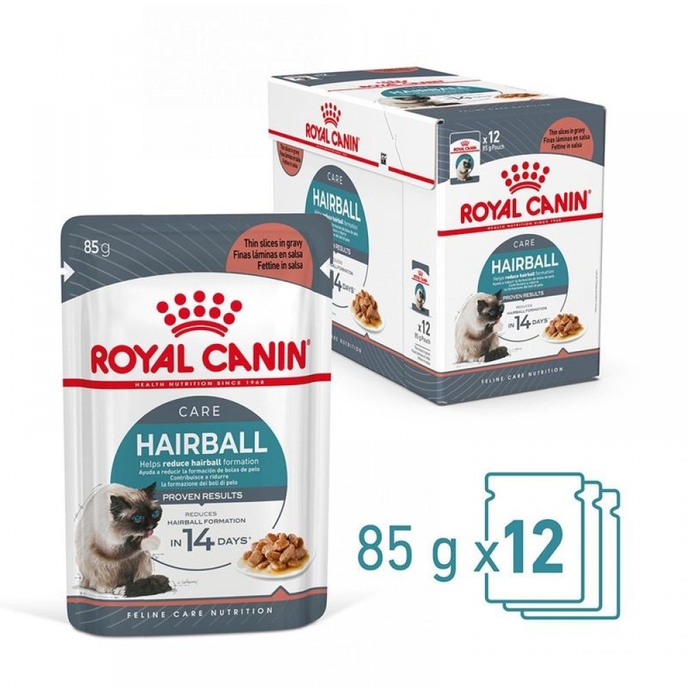 Royal Canin Hairball Care Chunks In Gravy Pouches /Храна За Израснали Котки За Естествено Отделяне На Космените Топки/-12x85гр