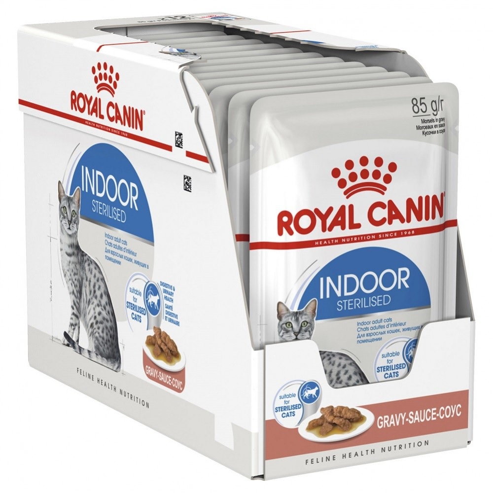 Royal Canin Indoor Sterilised Chunks In Gravy Pouches /Храна За Израснали Кастрирани Котки Живеещи В Затворени Помещения/-12x85гр