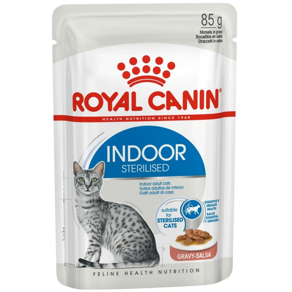 Royal Canin Indoor Sterilised Chunks In Gravy Pouches /Храна За Израснали Кастрирани Котки Живеещи В Затворени Помещения/-12x85гр