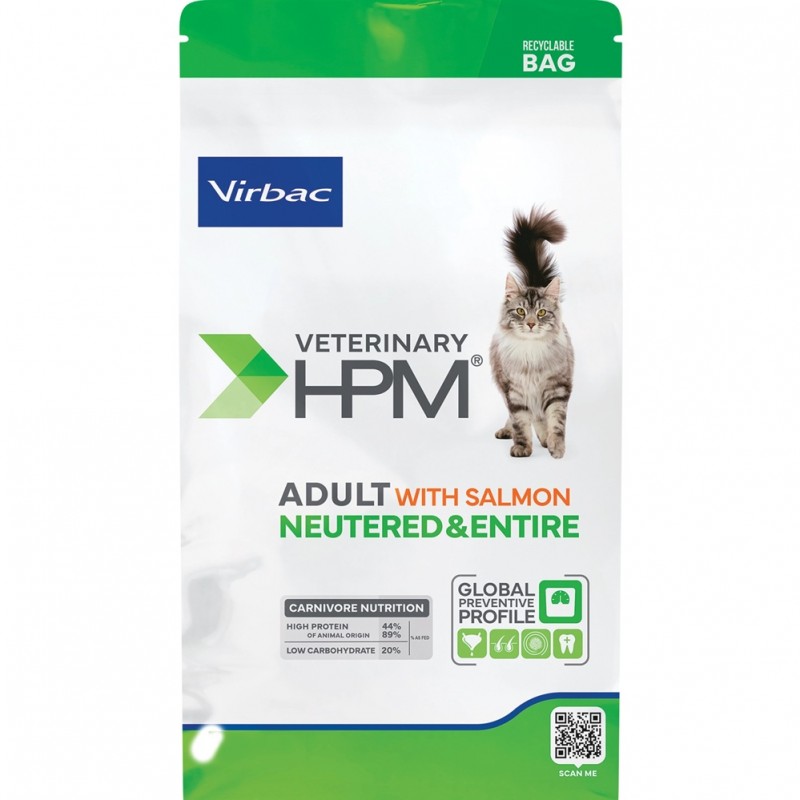 Virbac Veterinary HPM Adult Neutered&Entire With Salmon Adult Cat Food /Пълноценна Храна За Израснали Кастрирани И Некастрирани Котки Със Сьомга/-3кг Virbac Veterinary HPM Adult Neutered&Entire With Salmon Adult Cat Food /Пълноценна Храна За Израснали Кастрирани И Некастрирани Котки Със Сьомга/-3кг