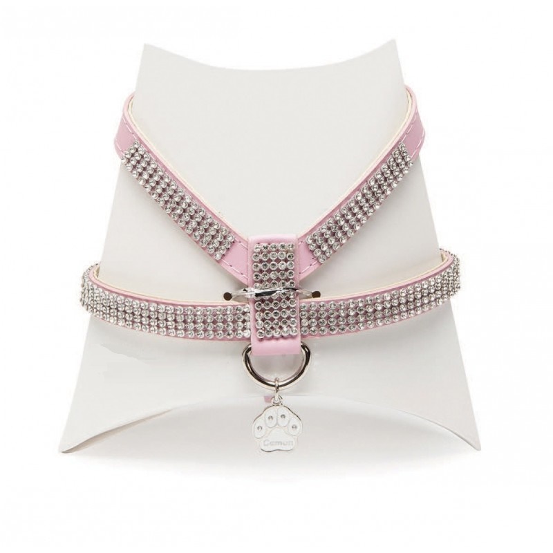 Camon Leather Harness With Rhinestones Pink Large /Кожен Нагръдник С Кристали/-34-40см Camon Leather Harness With Rhinestones Pink Large /Кожен Нагръдник С Кристали/-34-40см