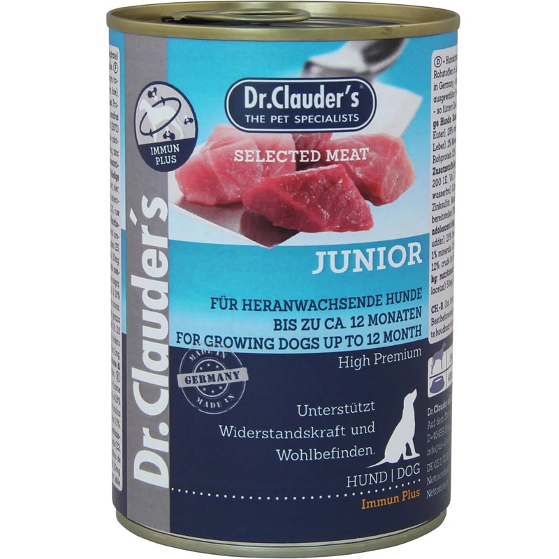 Dr.Clauder's Selected Meat Junior /Пълноценна Храна За Подрастващи Кученца И За Бременни И Кърмещи Кучета/-400гр Dr.Clauder's Selected Meat Junior /Пълноценна Храна За Подрастващи Кученца И За Бременни И Кърмещи Кучета/-400гр