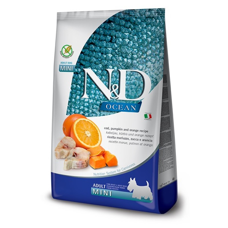 N&D Ocean Canine Adult Mini Codfish Pumpkin&Orange /Пълноценна Храна За Израснали Кучета Дребни Породи С Треска Тиква И Портокал/-7кг N&D Ocean Canine Adult Mini Codfish Pumpkin&Orange /Пълноценна Храна За Израснали Кучета Дребни Породи С Треска Тиква И Портокал/-7кг