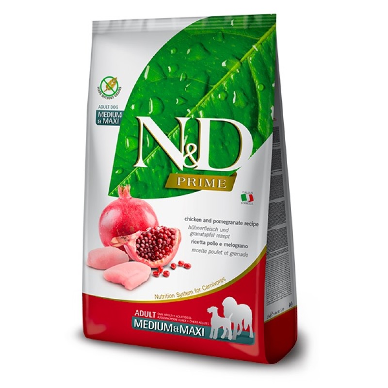 N&D Prime Canine Adult Medium&Maxi Chicken&Pomegranate /Пълноценна Храна За Израснали Кучета Средни И Едри Породи С Пилешко Месо И Нар/-2,5кг