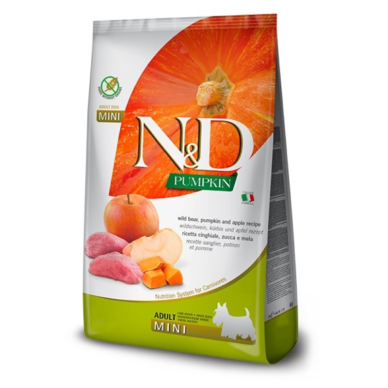 N&D Pumpkin Canine Adult Mini Boar Pumpkin&Apple /Пълноценна Храна За Израснали Кучета Дребни Породи С Месо От Глиган Тиква И Ябълка/-2,5кг N&D Pumpkin Canine Adult Mini Boar Pumpkin&Apple /Пълноценна Храна За Израснали Кучета Дребни Породи С Месо От Глиган Тиква И Ябълка/-2,5кг