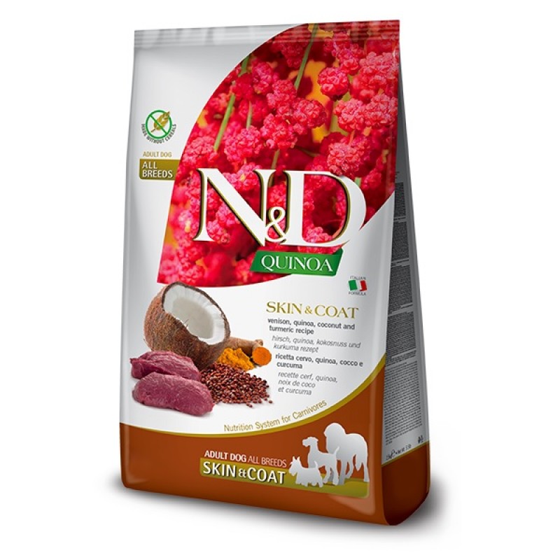 N&D Quinoa Canine Adult All Breeds Skin&Coat Venison /Пълноценна Храна За Израснали Кучета За Красива Козина И Здрава Кожа С Еленско Месо И Киноа/-7кг