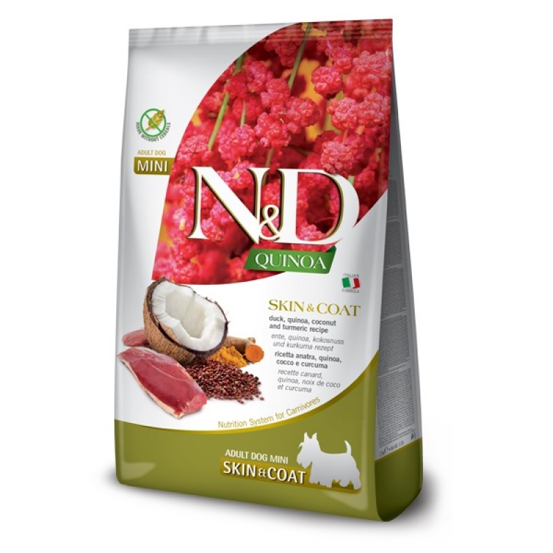 N&D Quinoa Canine Adult Mini Skin&Coat Duck /Пълноценна Храна За Израснали Кучета Дребни Породи За Красива Козина И Здрава Кожа С Патешко Месо И Киноа/-7кг N&D Quinoa Canine Adult Mini Skin&Coat Duck /Пълноценна Храна За Израснали Кучета Дребни Породи За Красива Козина И Здрава Кожа С Патешко Месо И Киноа/-7кг