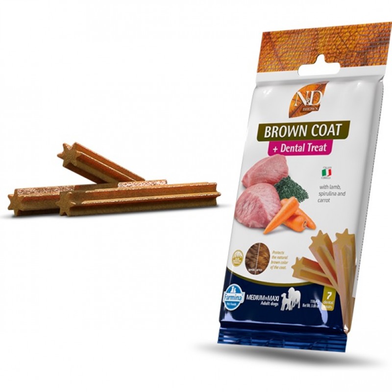 N&D Brown Dental Treat Lamb Spirulina&Carrot Adult Medium&Maxi /Дентални Лакомства За Кучета Средни и Едри Породи С Кафява Козина/-7бр N&D Brown Dental Treat Lamb Spirulina&Carrot Adult Medium&Maxi /Дентални Лакомства За Кучета Средни и Едри Породи С Кафява Козина/-7бр