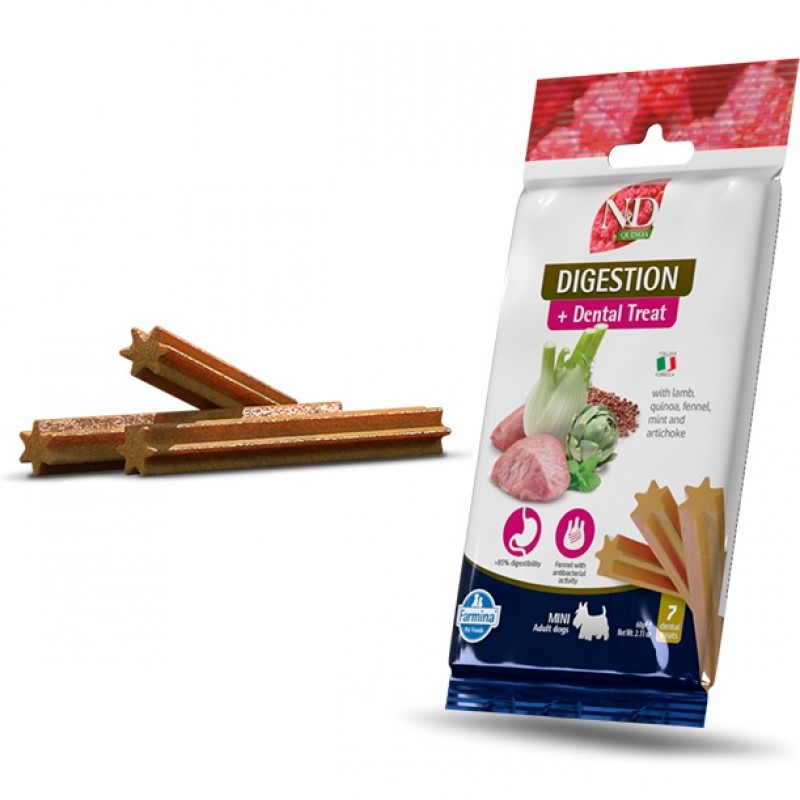 N&D Quinoa Dental Treat Digestion Adult Mini /Дентални Лакомства За Кучета Дребни Породи С Чувствителен Стомах С Агнешко Месо И Киноа/-7бр N&D Quinoa Dental Treat Digestion Adult Mini /Дентални Лакомства За Кучета Дребни Породи С Чувствителен Стомах С Агнешко Месо И Киноа/-7бр