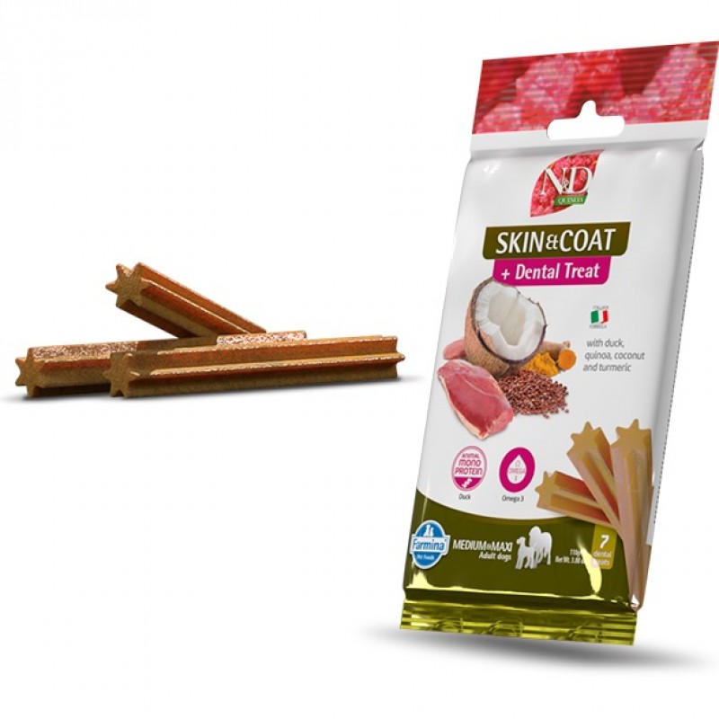 N&D Quinoa Dental Treat Skin&Coat Duck Adult Medium&Maxi /Дентални Лакомства За Кучета Средни И Едри Породи За Красива Козина И Здрава Кожа С Патешко Месо И Киноа/-7бр N&D Quinoa Dental Treat Skin&Coat Duck Adult Medium&Maxi /Дентални Лакомства За Кучета Средни И Едри Породи За Красива Козина И Здрава Кожа С Патешко Месо И Киноа/-7бр